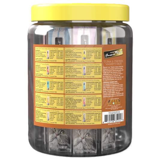 FUSSIE CAT Tuna & Chicken Puree - Cat Treat Variety | 50 Count (0.5oz)