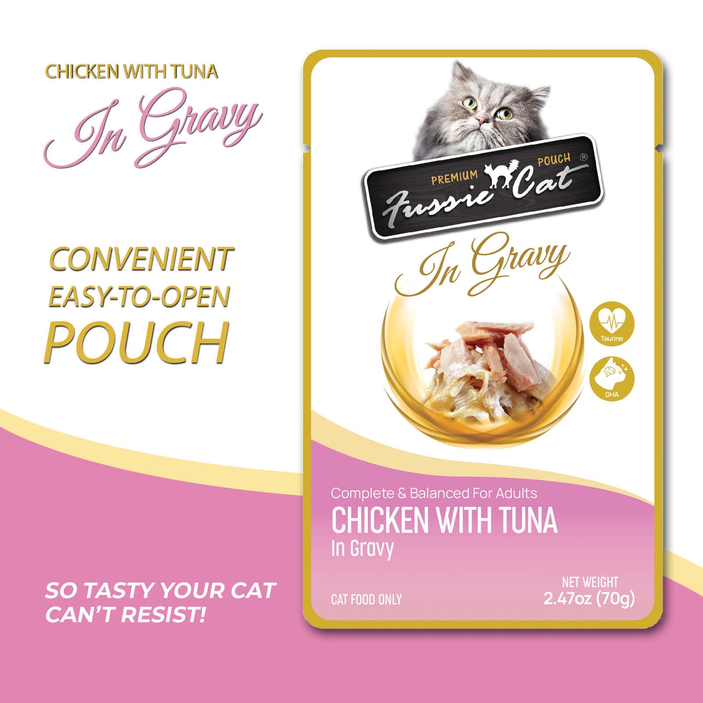 FUSSIE CAT Pollo de primera calidad con atún en salsa - Bolsita para gatos | 2.47oz