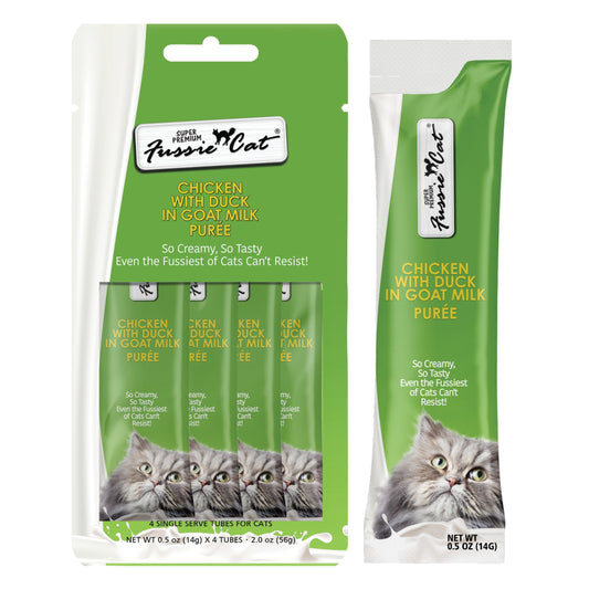 FUSSIE CAT Super Premium Chicken w/Duck in Goat Milk Puree - Cat Treat | 2oz