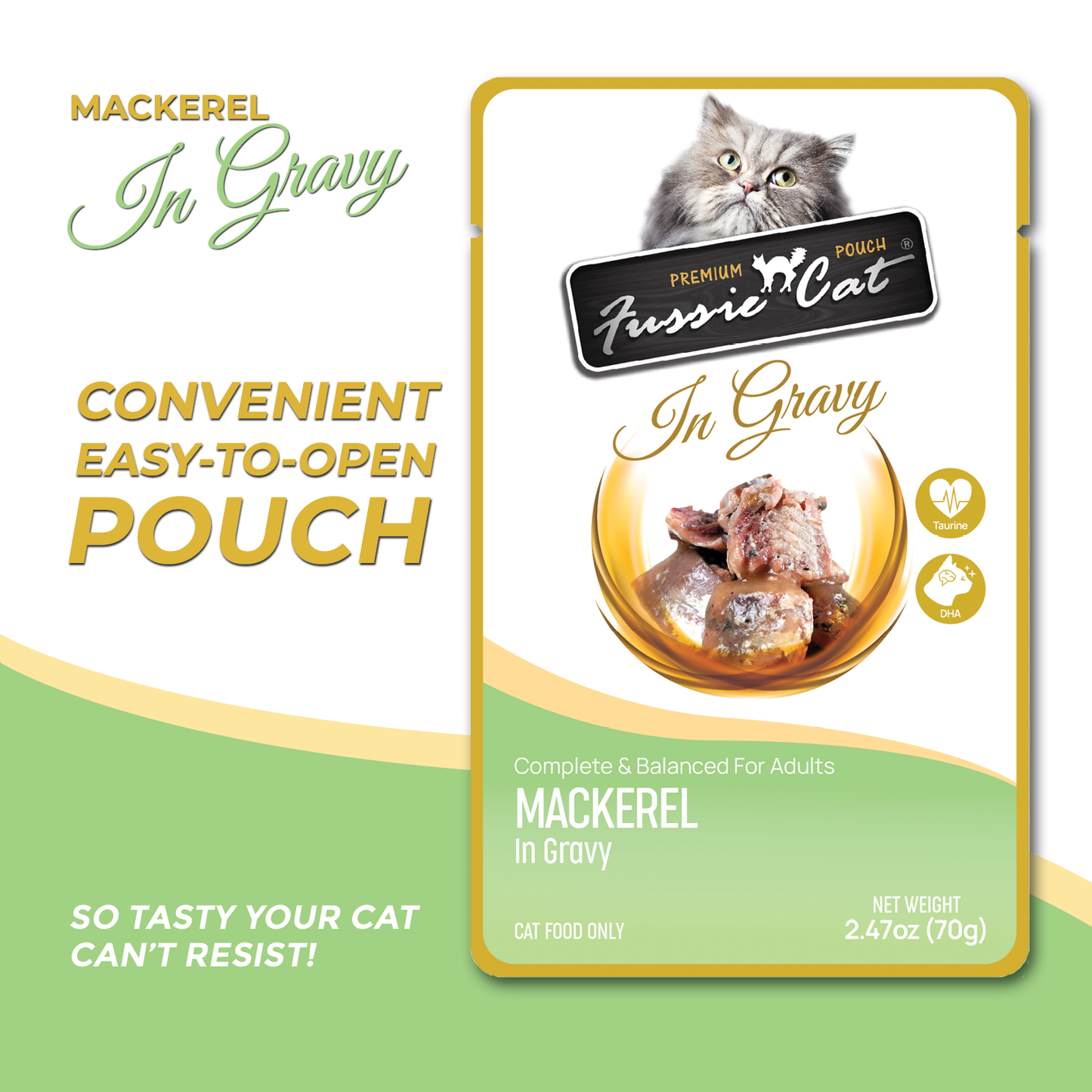 FUSSIE CAT Caballa Premium en Salsa - Sobre para Gatos | 2.47oz