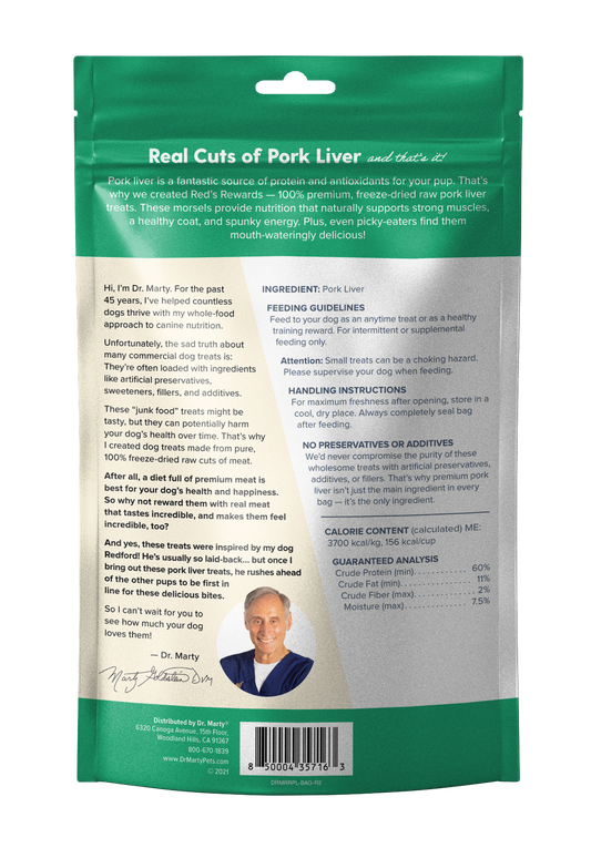 DR. MARTY Red's Rewards Hígado de Cerdo Liofilizado Premios | 4oz