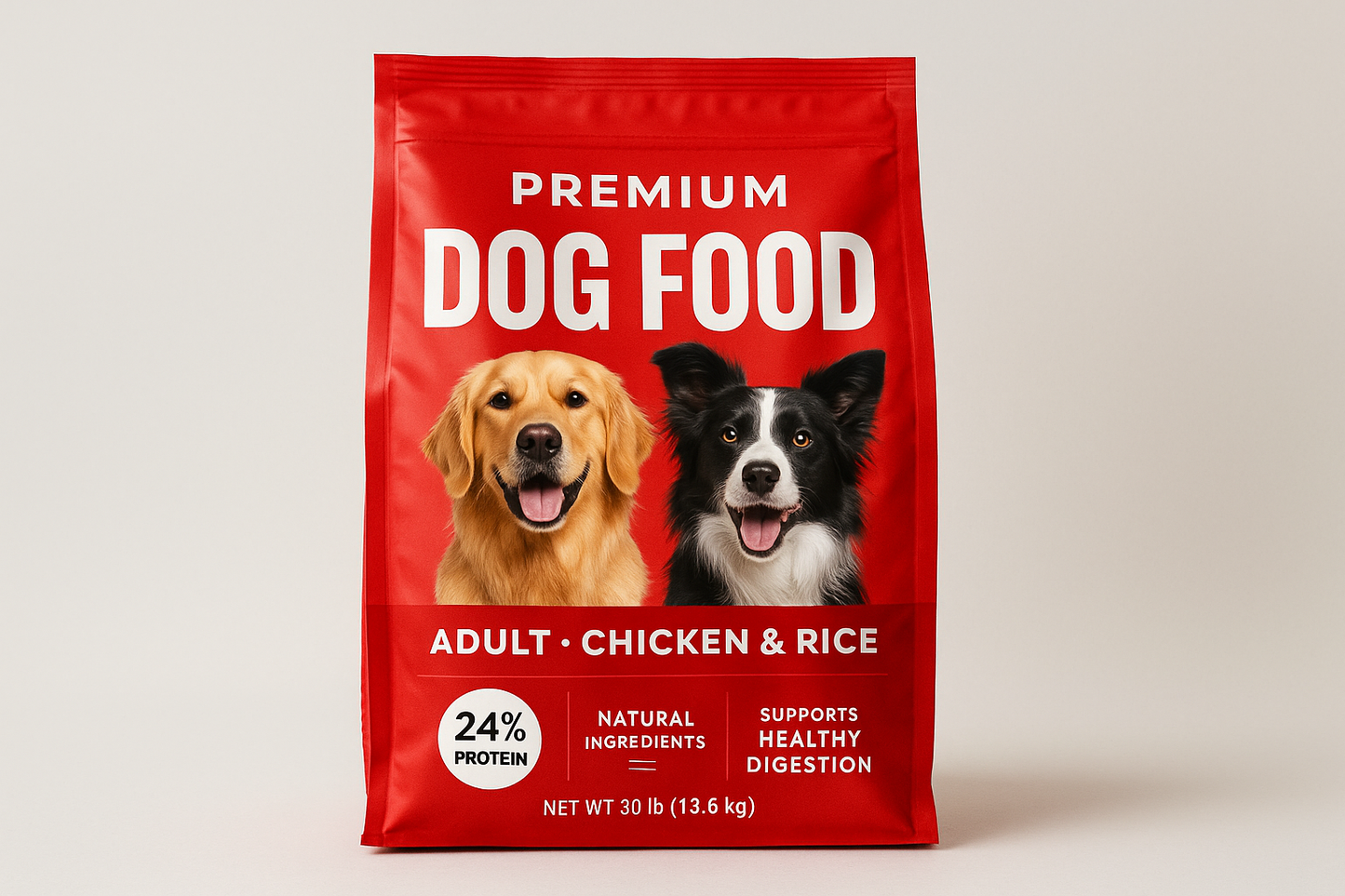 Red dog food bag
