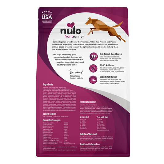 NULO Front Runner Cerdo/Cebada/Res para Adultos | 3 lb