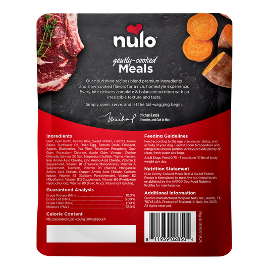 NULO Gently Cooked Meals Beef/Sweet Potato Pouch | 9oz