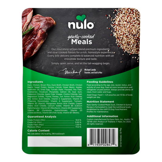 NULO Comida Cocinada Suavemente Pato/Pollo/Quinua Bolsa | 9oz
