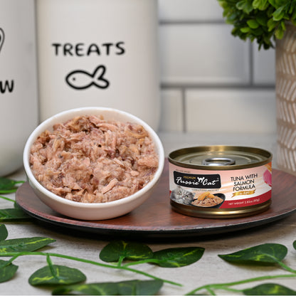 FUSSIE CAT Atún Premium con Salmón en Aspic - Lata para Gatos | 2.82oz
