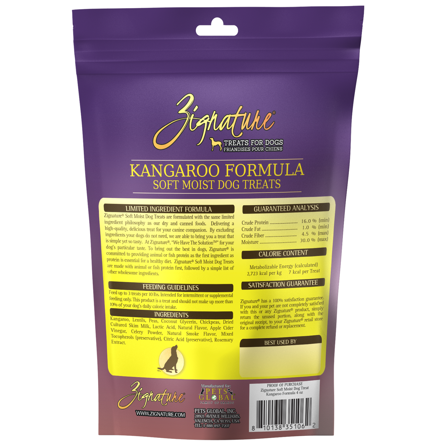 ZIGNATURE Golosina para Perros Suave Húmeda Canguro | 4oz