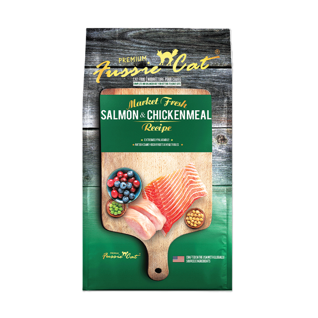 FUSSIE CAT Pollo y Salmón Fresco del Mercado - Alimento Seco para Gatos | 10 lb