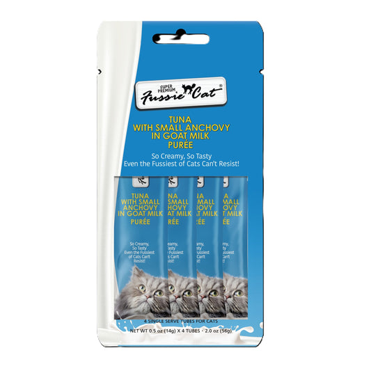 FUSSIE CAT Premium Tuna w/Small Anchovies in Goat Milk Puree - Cat Treat | 2oz