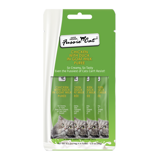 FUSSIE CAT Super Premium Chicken w/Duck in Goat Milk Puree - Cat Treat | 2oz