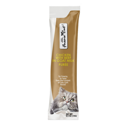 FUSSIE CAT Super Premium Pollo con Ternera en Puré de Leche de Cabra - Golosina para gatos | 2 oz
