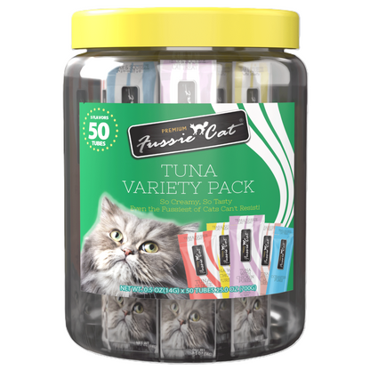 FUSSIE CAT Puré de Atún - Variedad de Snack para Gatos | 50 unidades (0.5oz)