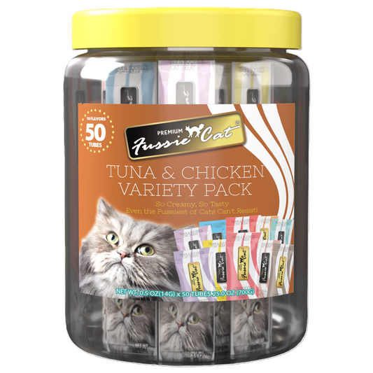 FUSSIE CAT Tuna & Chicken Puree - Cat Treat Variety | 50 Count (0.5oz)