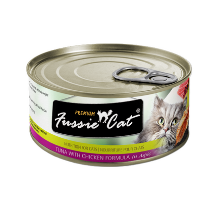 FUSSIE CAT Atún Premium con Pollo en Aspic - Lata para Gatos | 80g