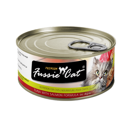FUSSIE CAT Atún Premium con Salmón en Aspic - Lata para Gatos | 2.82oz