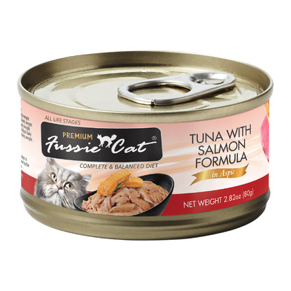 FUSSIE CAT Atún Premium con Salmón en Aspic - Lata para Gatos | 2.82oz