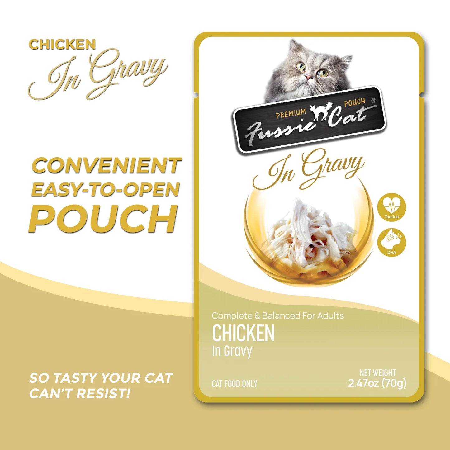 FUSSIE CAT Pollo Premium en Salsa - Sobre para Gatos | 2.47oz