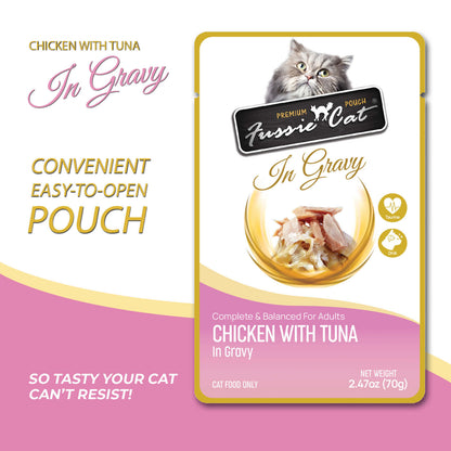 FUSSIE CAT Pollo de primera calidad con atún en salsa - Bolsita para gatos | 2.47oz