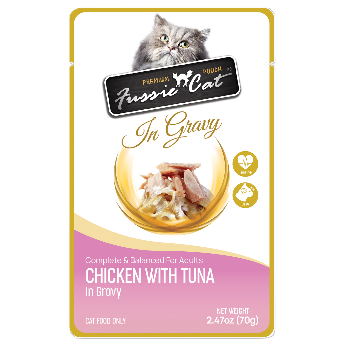 FUSSIE CAT Pollo de primera calidad con atún en salsa - Bolsita para gatos | 2.47oz