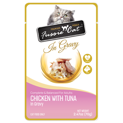 FUSSIE CAT Pollo de primera calidad con atún en salsa - Bolsita para gatos | 2.47oz