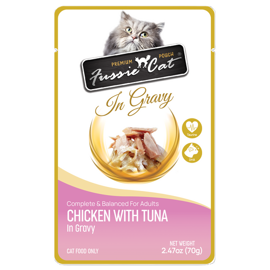 FUSSIE CAT Premium Chicken w/Tuna in Gravy - Cat Pouch | 2.47oz
