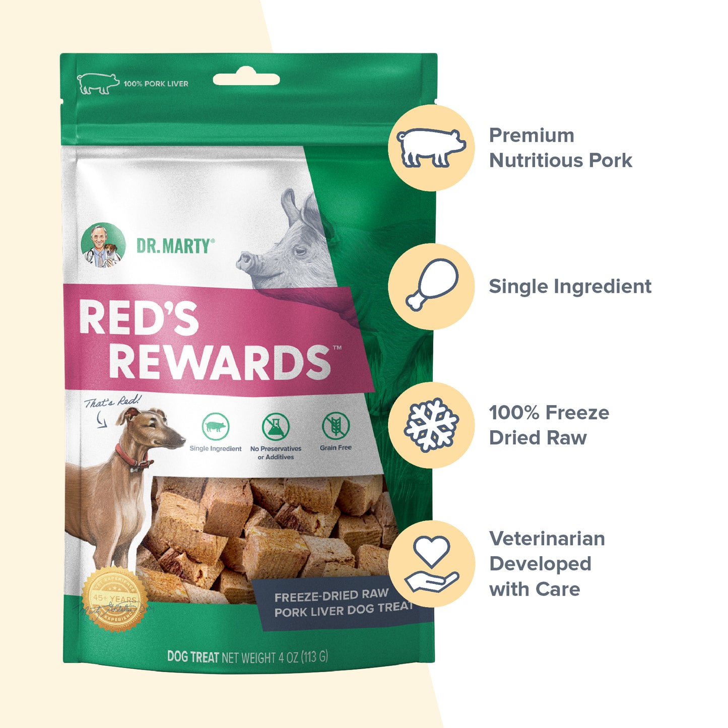 DR. MARTY Red's Rewards Hígado de Cerdo Liofilizado Premios | 4oz
