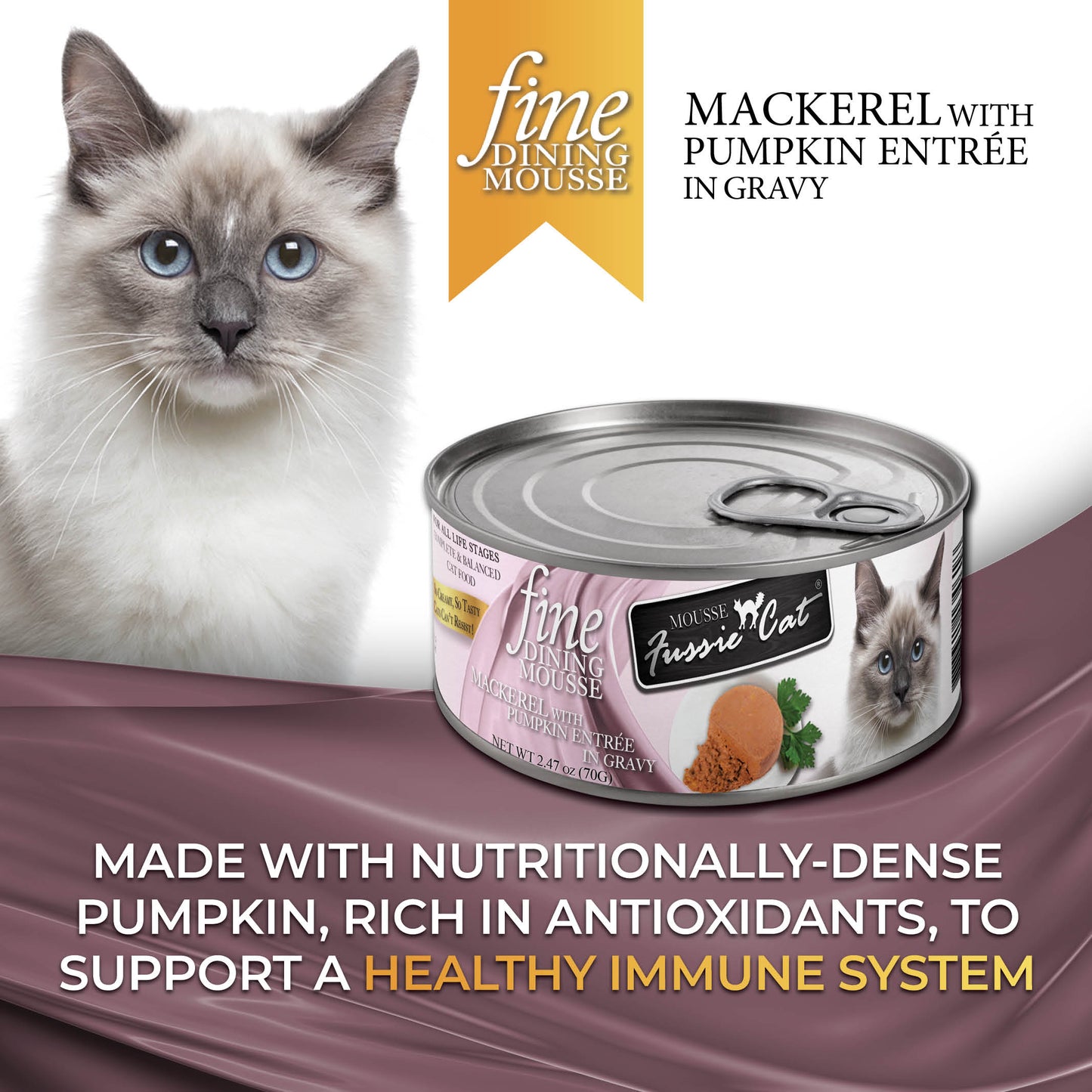 FUSSIE CAT Mousse de Caballa con Calabaza Gourmet - Comida Húmeda para Gatos | 70g