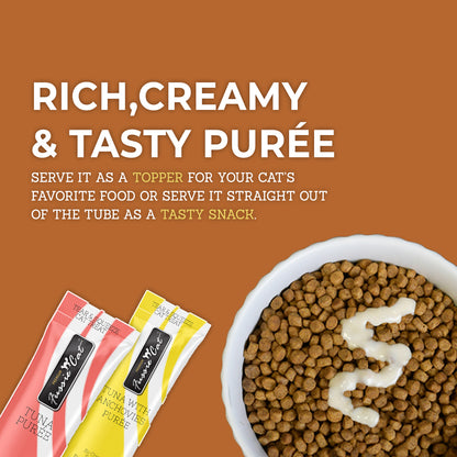 FUSSIE CAT Puré de atún y pollo - Variedad de premios para gatos | 50 unidades (0.5 oz)