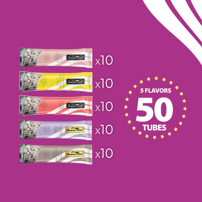 FUSSIE CAT Puré de atún y pollo - Variedad de premios para gatos | 50 unidades (0.5 oz)