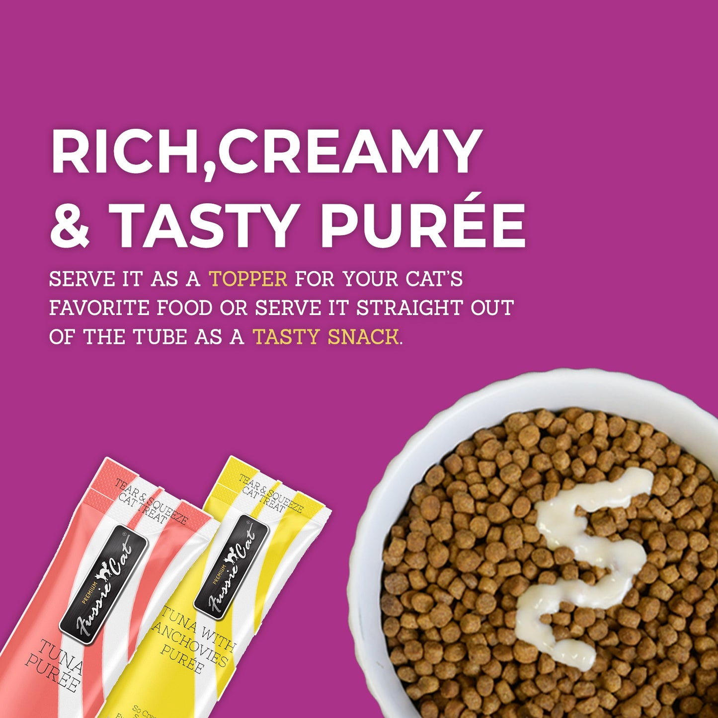 FUSSIE CAT Puré de atún y pollo - Variedad de premios para gatos | 50 unidades (0.5 oz)