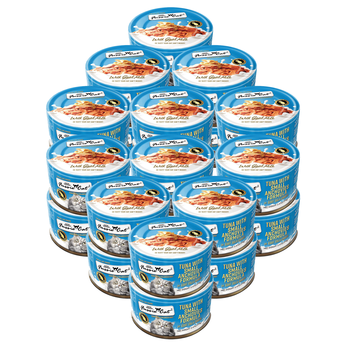 FUSSIE CAT Atún Premium con Anchoas Pequeñas en Leche de Cabra - Lata para Gato | 2.47oz