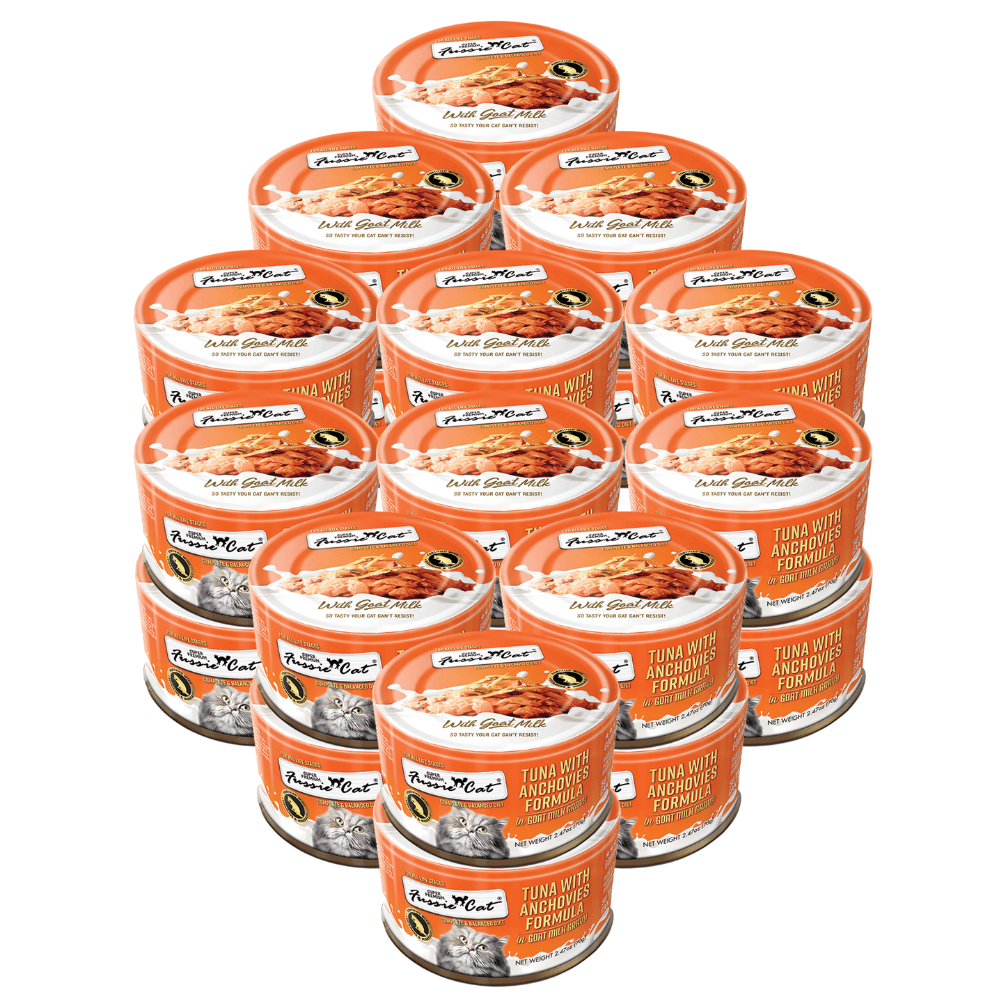 FUSSIE CAT Atún Premium con Anchoas en Leche de Cabra - Lata para Gatos | 2.47oz