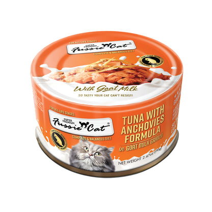 FUSSIE CAT Atún Premium con Anchoas en Leche de Cabra - Lata para Gatos | 2.47oz