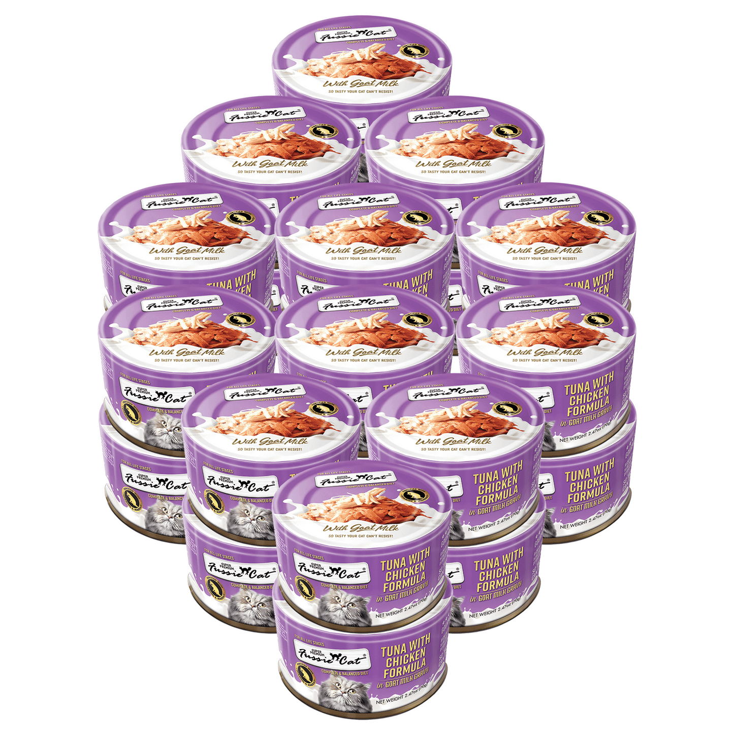 FUSSIE CAT Atún Premium con Pollo en Leche de Cabra - Lata para Gatos | 2.47oz