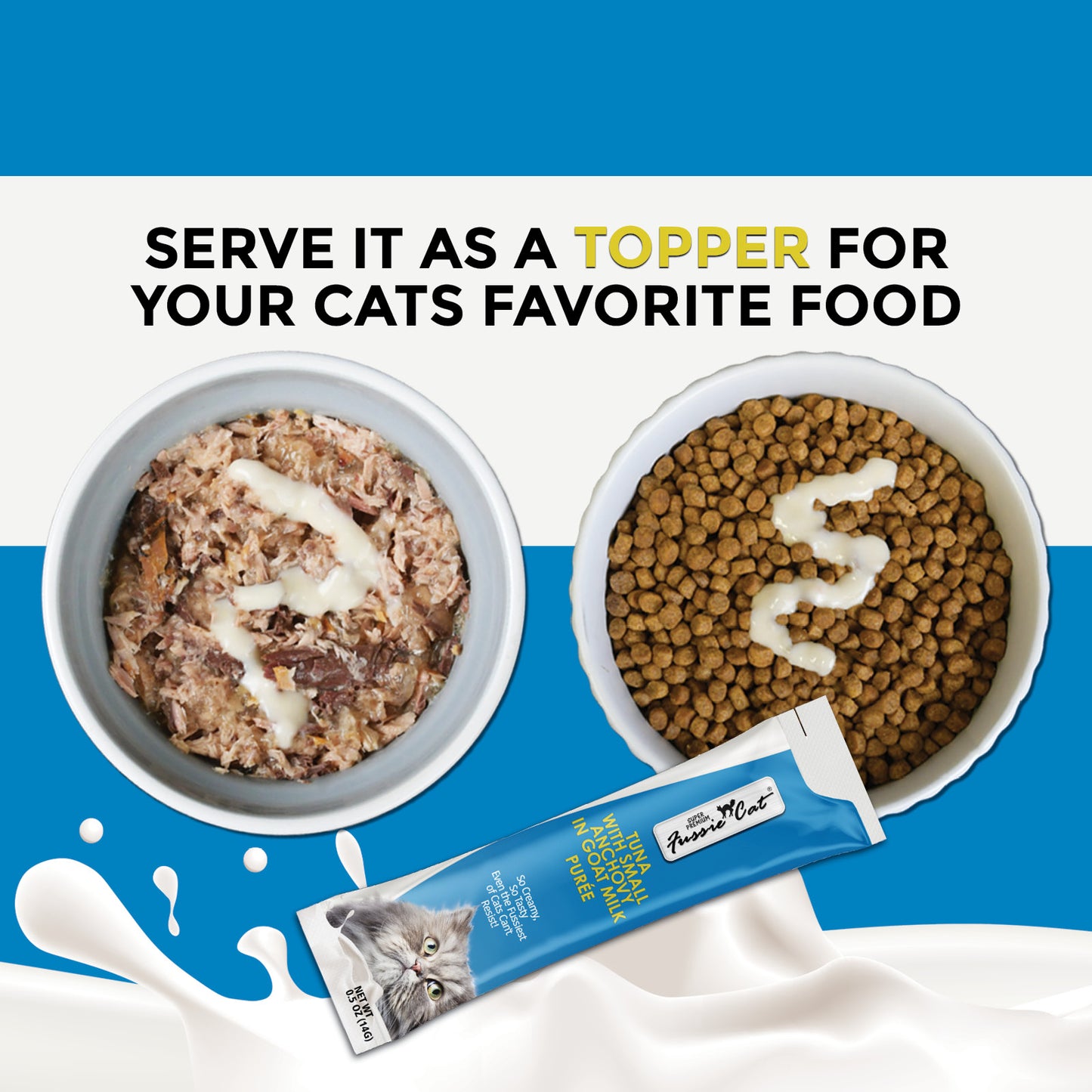 FUSSIE CAT Atún Premium con Anchoas Pequeñas en Puré de Leche de Cabra - Premio para Gatos | 56 g