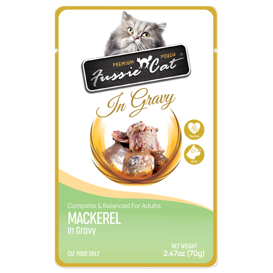 FUSSIE CAT Premium Mackerel in Gravy - Cat Pouch | 2.47oz