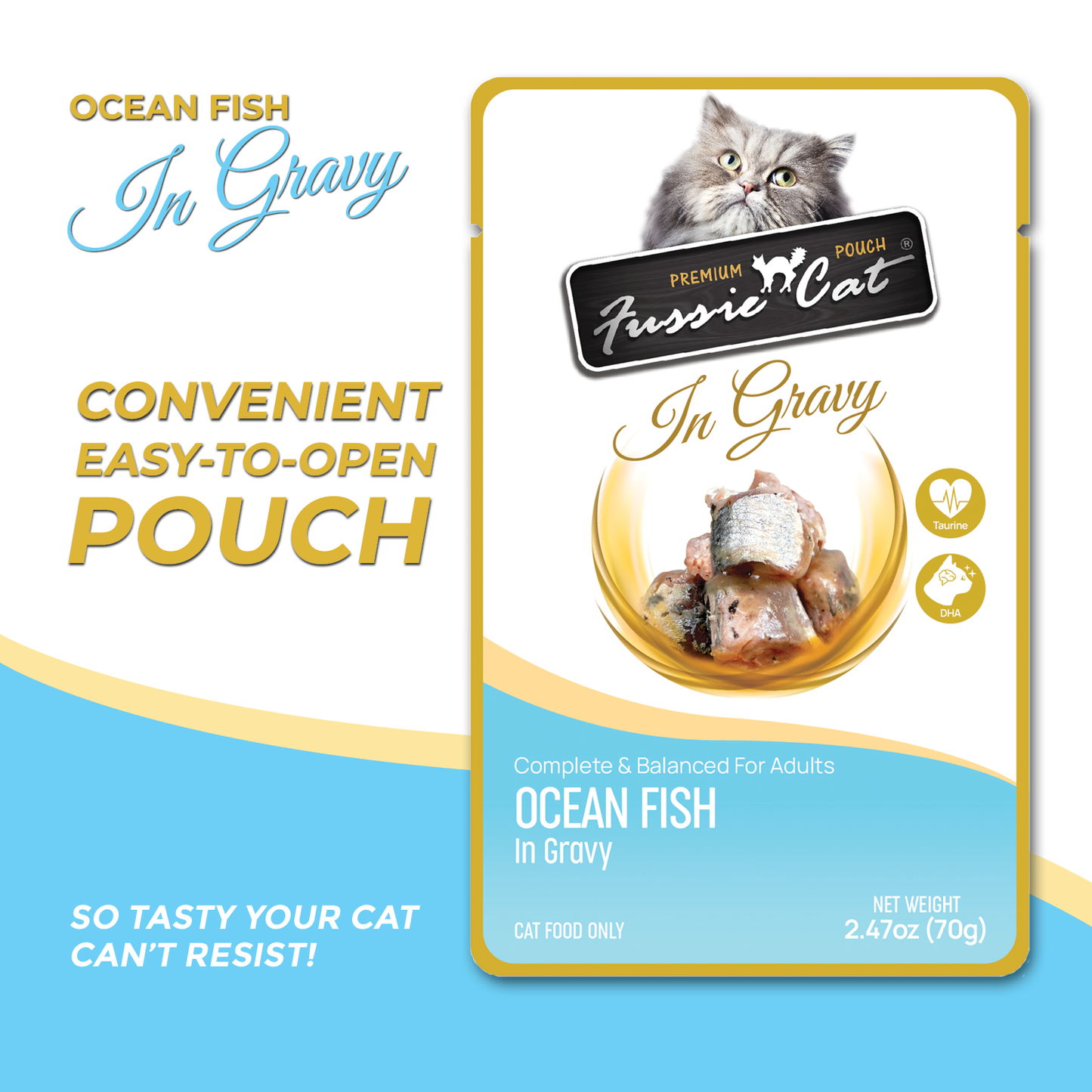 FUSSIE CAT Pescado Oceánico Premium en Salsa - Bolsita para Gatos | 70g
