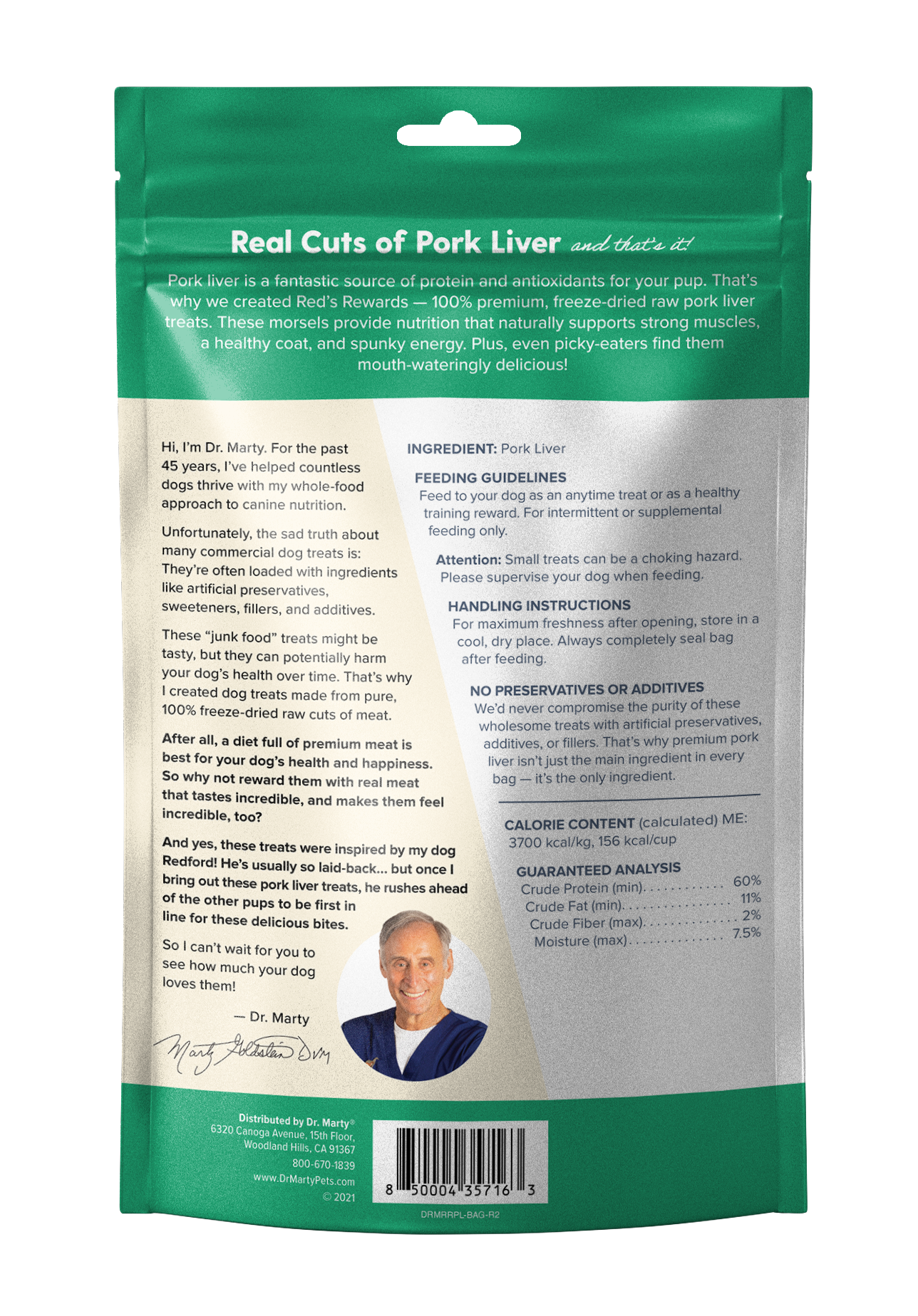 DR. MARTY Red's Rewards Hígado de Cerdo Liofilizado Premios | 4oz