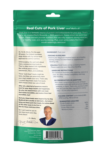 DR. MARTY Red's Rewards Hígado de Cerdo Liofilizado Premios | 4oz