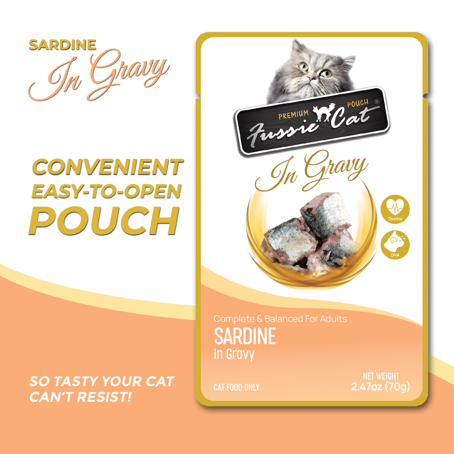 FUSSIE CAT Premium Sardina en Salsa - Pouch para Gatos | 70g