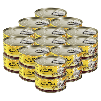 FUSSIE CAT Pollo Súper Premium con Hígado de Pollo en Sopa de Calabaza - Lata para Gatos | 80 g