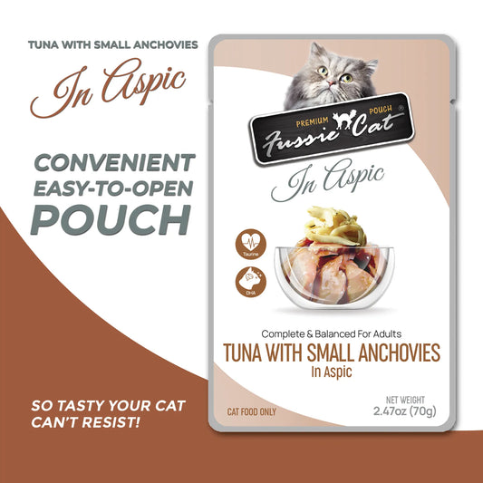 FUSSIE CAT Premium Tuna w/Small Anchovies Aspic - Cat Pouch | 2.47oz
