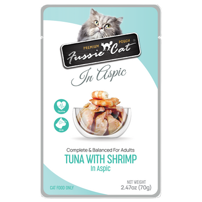 FUSSIE CAT Atún Premium con Camarones en Aspic - Sobre para Gatos | 2.47oz