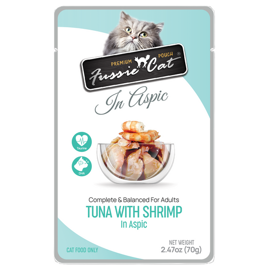 FUSSIE CAT Premium Tuna w/Shrimp in Aspic - Cat Pouch | 2.47oz